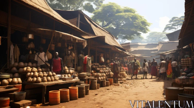 Town Market in West Africa | Serene Atmosphere and Photorealistic Details AI Image