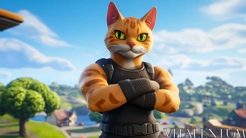 Muscular Cat Character in Tactical Gear AI Image