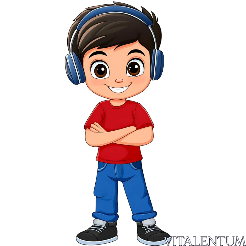 AI ART Cheerful Cartoon Boy With Headphones