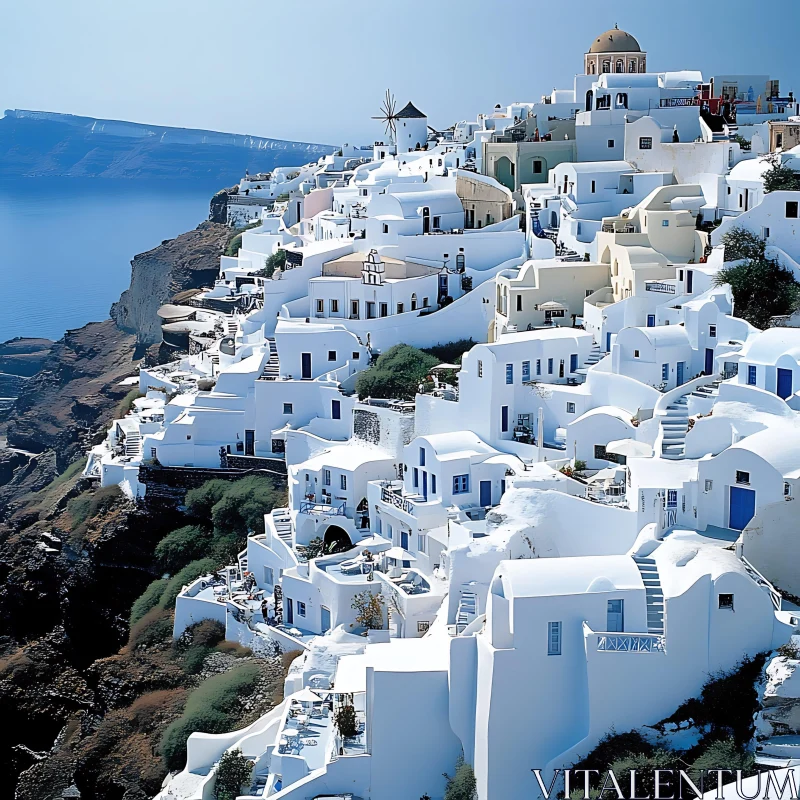 White Buildings on Santorini Island, Greece AI Image