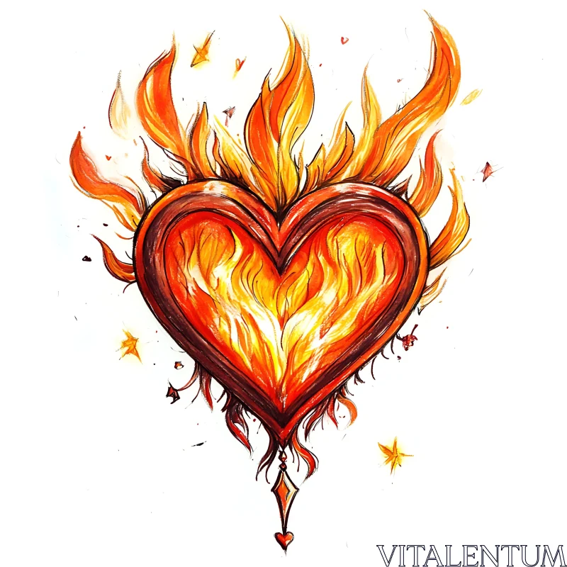 Burning Passion Heart Artwork AI Image