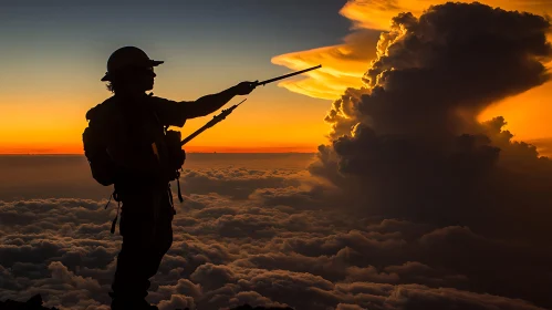 Man on Top Pointing to a Sunset Cloud