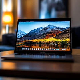 Sleek Laptop Displaying Beautiful Scenic Background