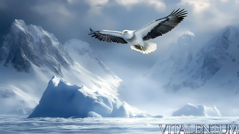 Eagle in Icy Mountain Landscape AI Image