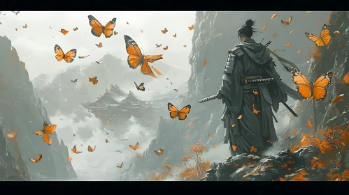 Samurai with Butterfly Swarm