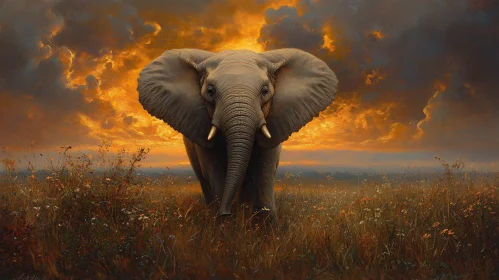 Elephant Amidst a Glorious Sunset