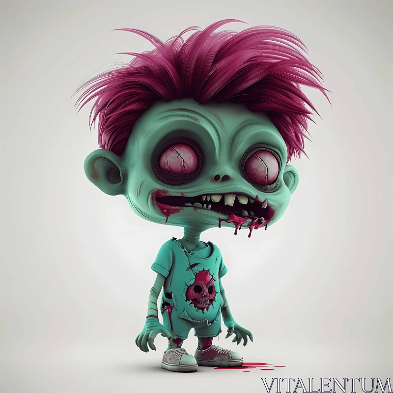 3D Rendered Cartoon Zombie Boy - Horror Themed Artwork AI Image