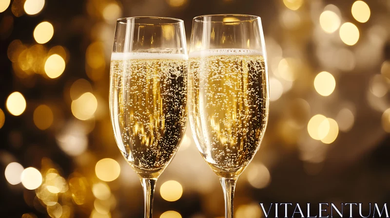 Golden Champagne Flutes Festive Occasion AI Image