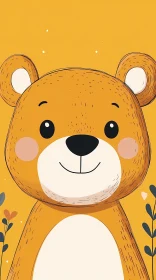 Cute Cartoon Bear with Plant Motifs