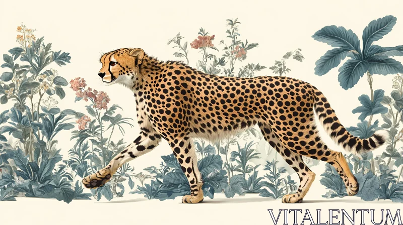 Cheetah amidst Botanical Beauty AI Image