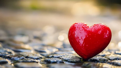 Love's Reflection: Heart on Wet Stone