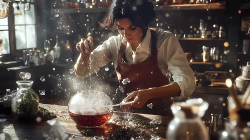 Alchemist Woman Preparing a Magic Potion