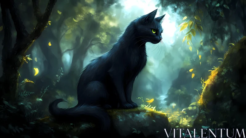 Enigmatic Cat amidst the Trees AI Image