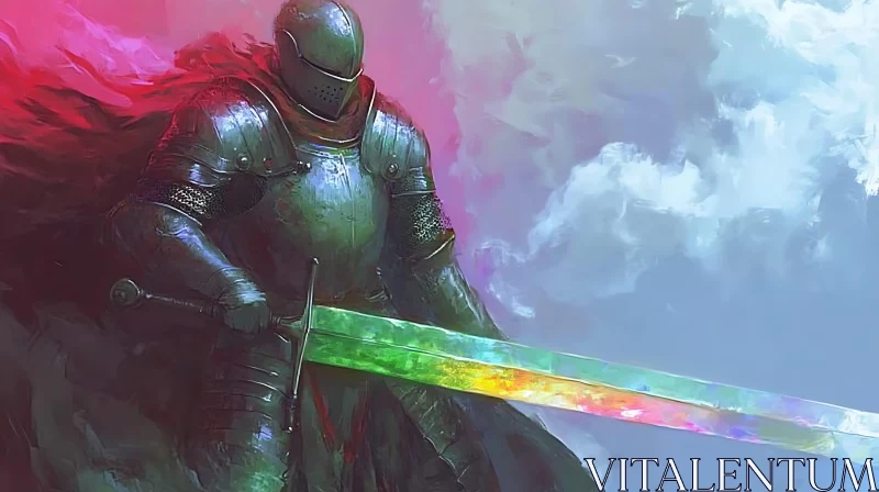 AI ART Knight with Rainbow Sword