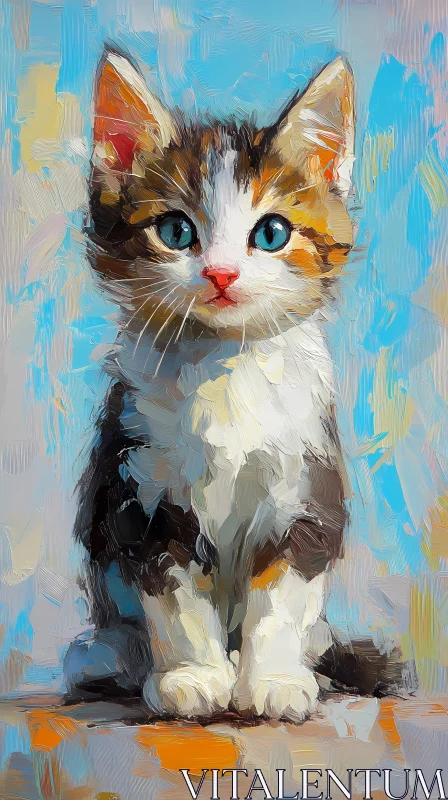 Blue-Eyed Kitten Painting AI Image