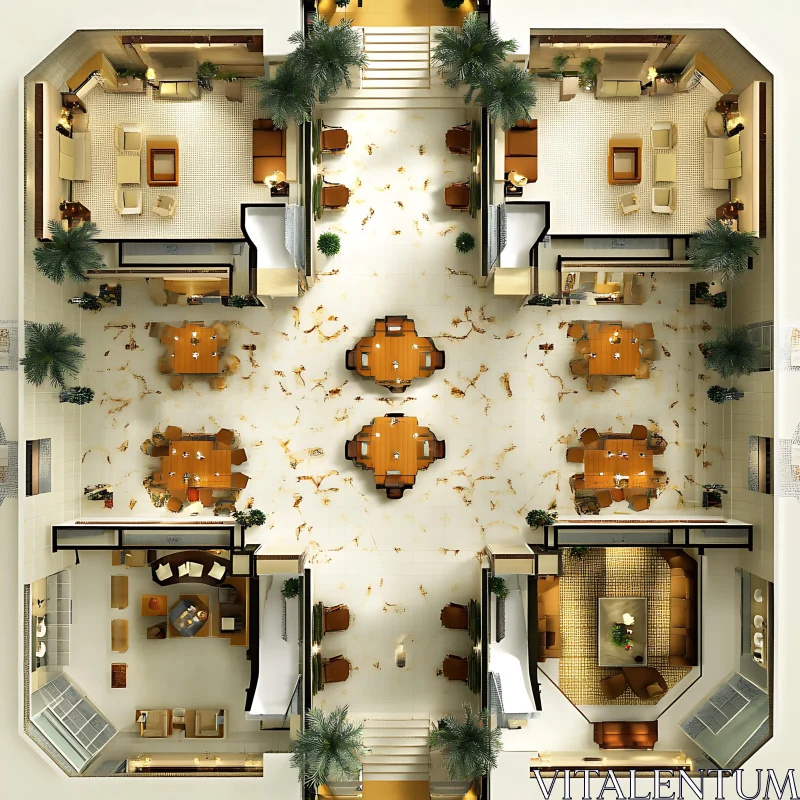 Symmetrical Modern Interior Design from Above AI Image