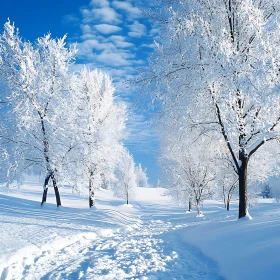 Serene Snowy Winter Path with Frosty Trees