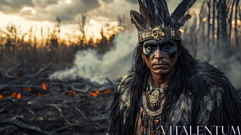 Tribal Man with Feather Headdress AI Image