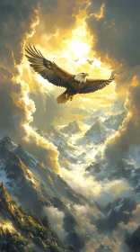 Mountain Eagle in Sunlit Clouds