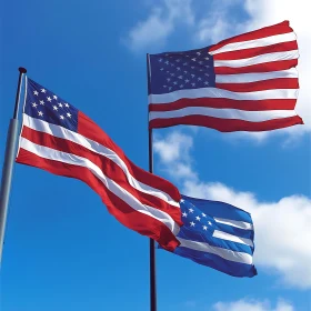 Patriotic Flags Against Blue Sky