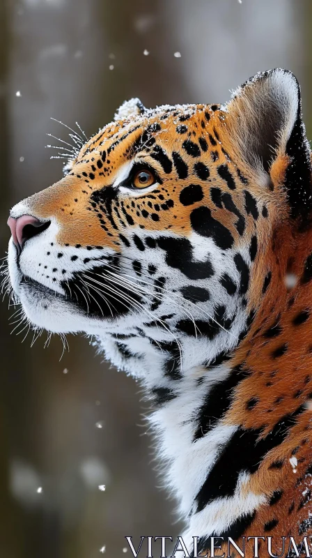 Snow-Covered Jaguar Portrait AI Image