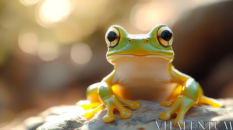 Frog on Sunlit Rock AI Image