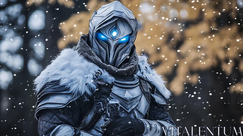 Mystic Knight in Snowy Realm AI Image