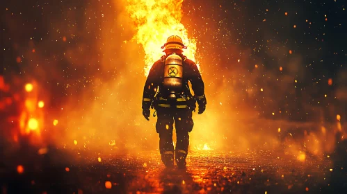 Firefighter in Action Against Flames