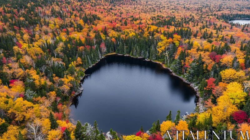 AI ART Autumn Forest Aerial with Vibrant Colors and Lake