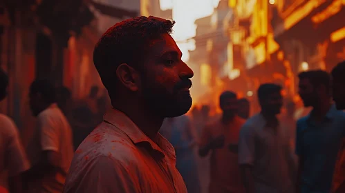 Profile of Man During Holi Celebration