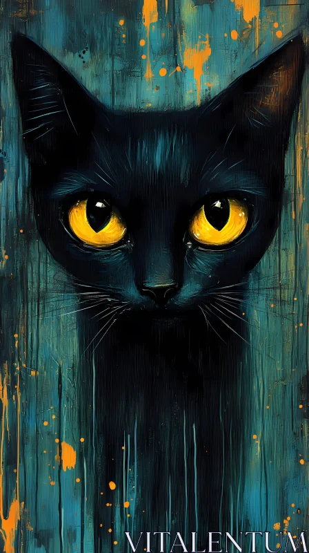 Abstract Cat Painting with Teal and Orange AI Image