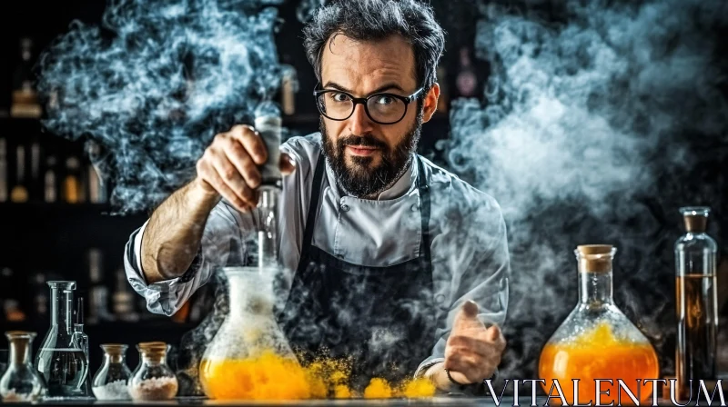 Man in lab mixing potion. AI Image