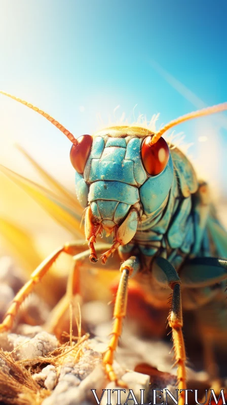 Blue Bug under Sun - A Macro Life Portrait AI Image