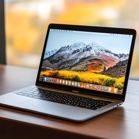 MacBook in Modern Workspace with Autumn Background