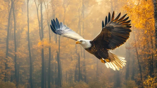 Eagle in Golden Autumn Forest