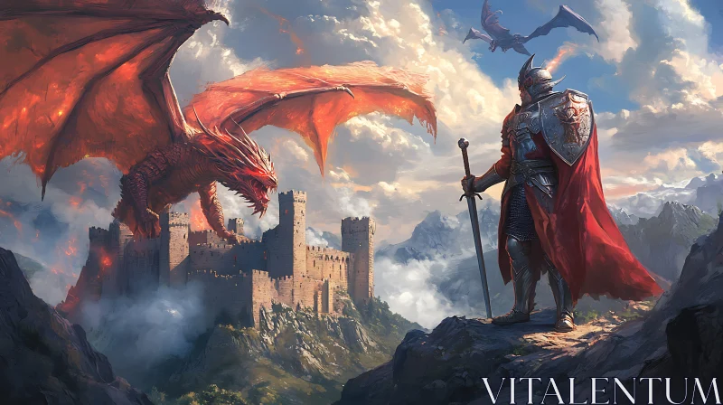 Fantasy Knight Facing Dragon Threat AI Image