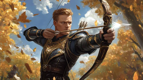 Focused Archer in Fall Landscape