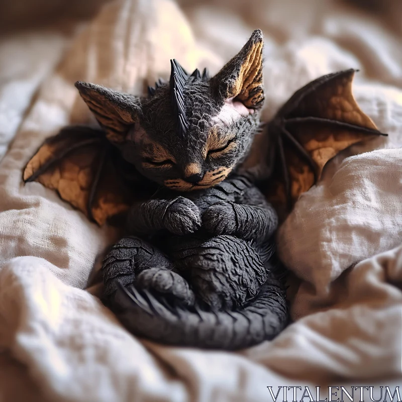 Restful Dragon Cat Fantasy Image AI Image