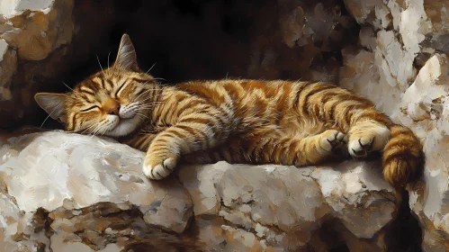 Peaceful Feline Amidst Rocks