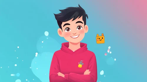 Cartoon Portrait of Boy in Hoodie