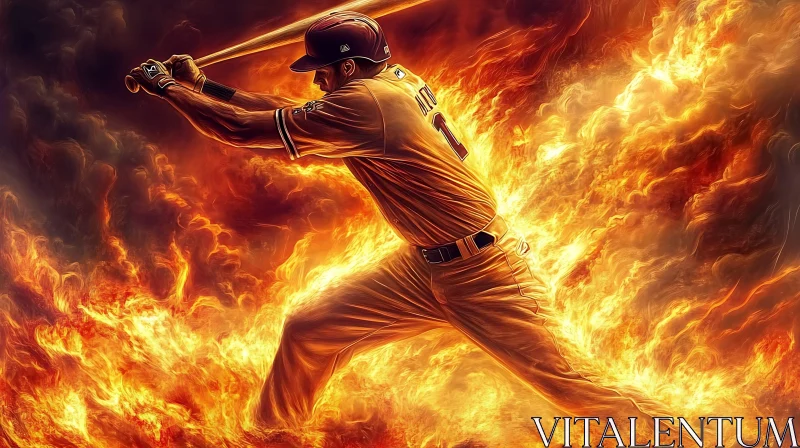 Fiery Baseball Swing - Dynamic Athlete in Action AI Image