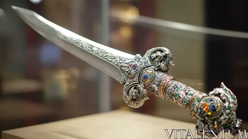 Exquisite Silver Dagger with Jeweled Hilt AI Image