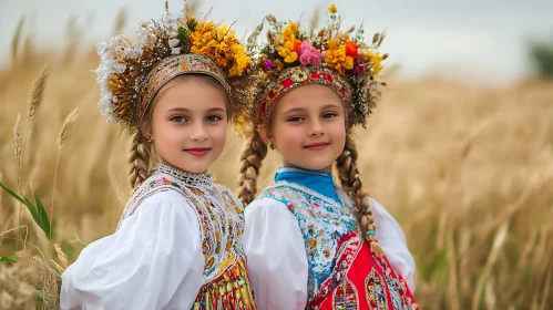 Floral Crowned Girls in Wheat Field