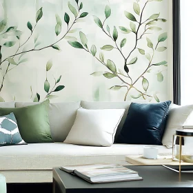 Stylish Living Room Design with Leaf Art