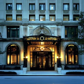 Opulent Hotel Facade Under Night Illumination