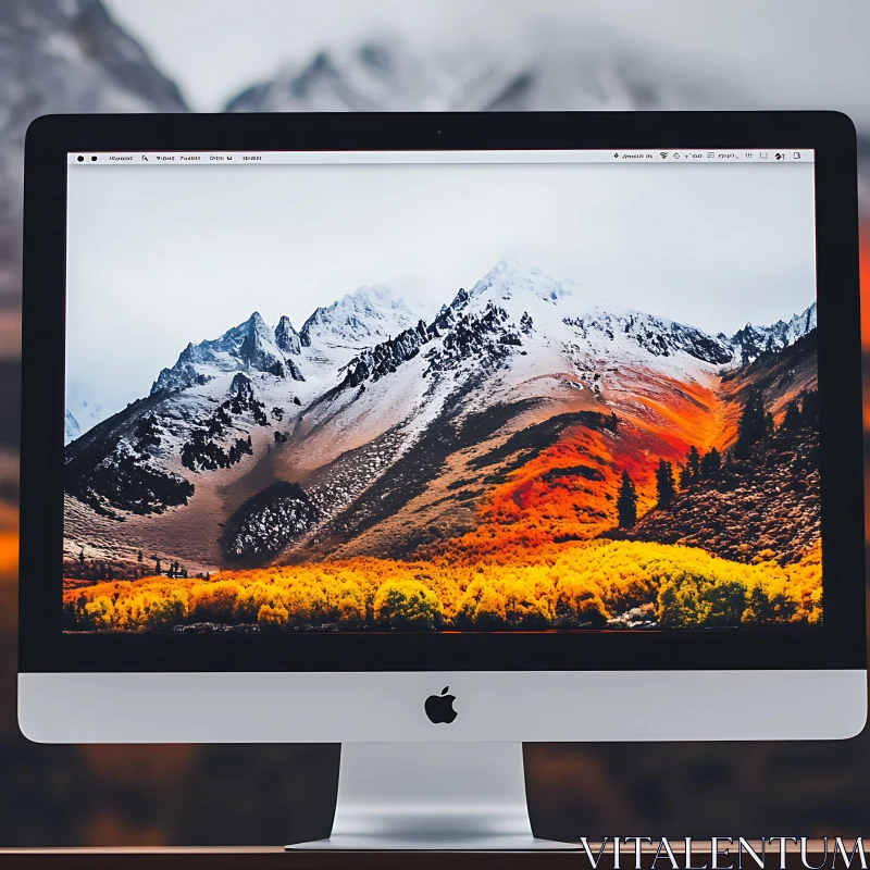 Mountain Scenery on iMac Display AI Image