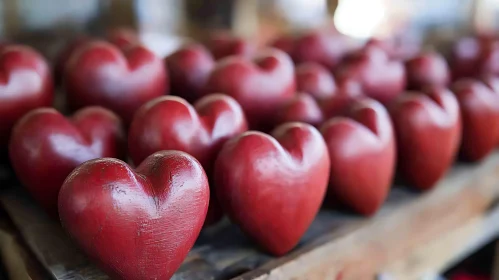 Red Wooden Hearts Close-Up