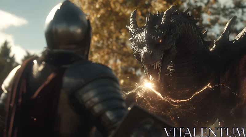 Dragon versus Knight: A Clash of Titans AI Image