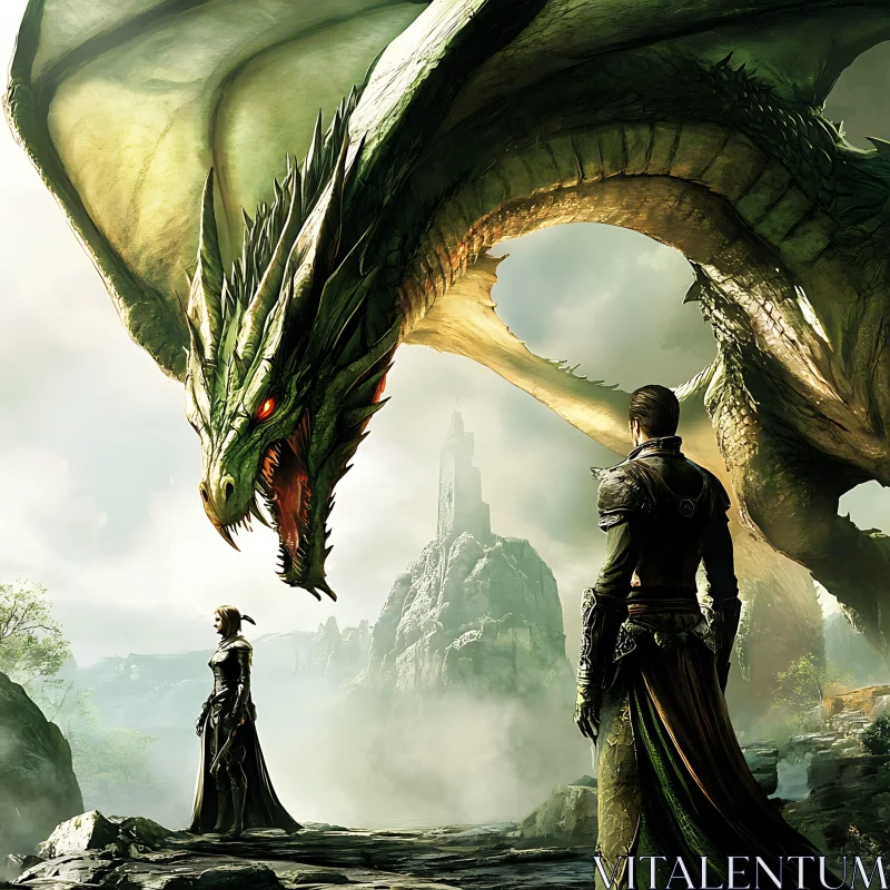 Mythical Dragon Confrontation Artwork AI Image