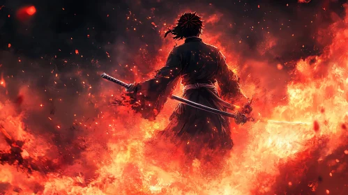 Swordsman in Flames Digital Art